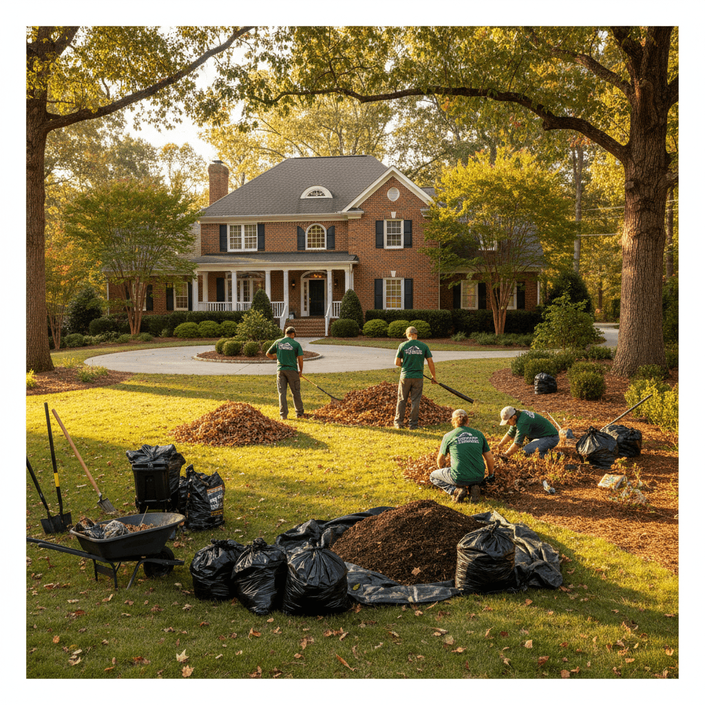 Seasonal landscape cleanup and mulch application